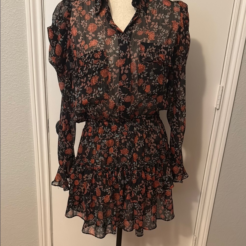 Floral Sheer Black and Red Dress